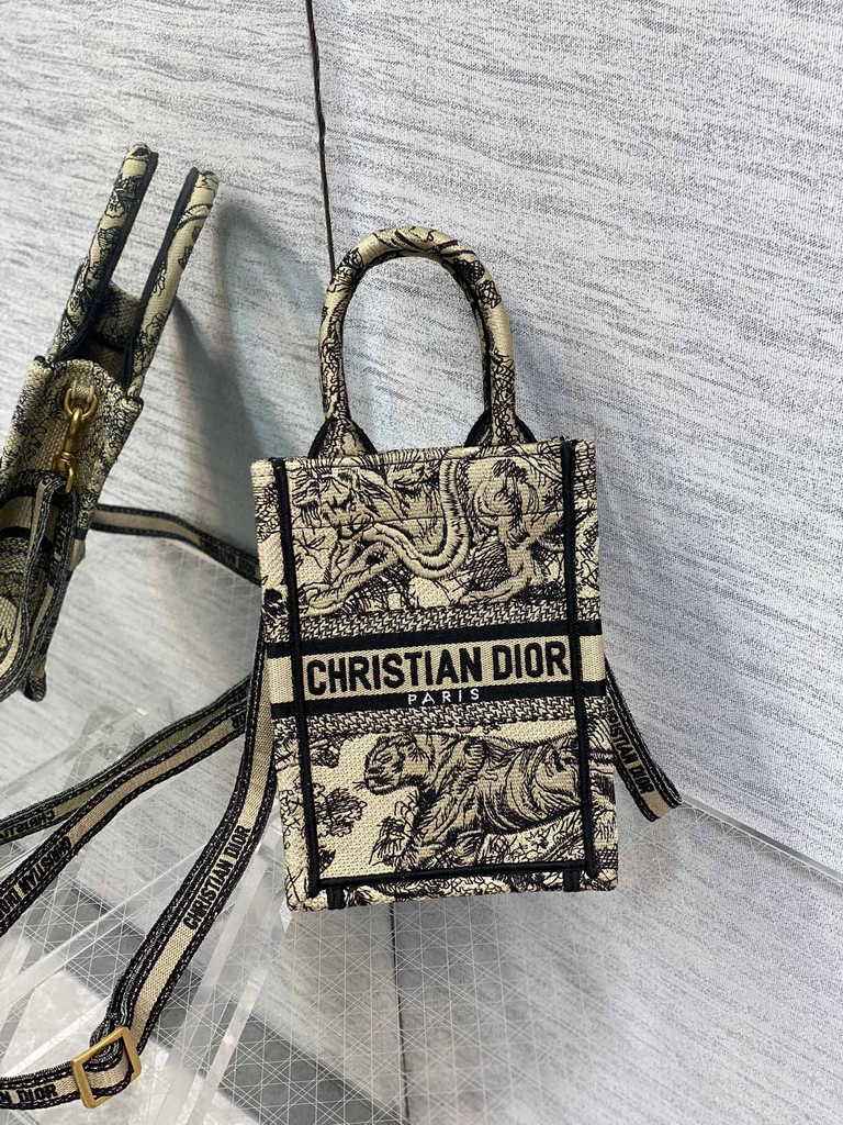 Mini Dior Book Tote Phone Bag S5555 Beige Toile de Jouy Reverse Embroidery