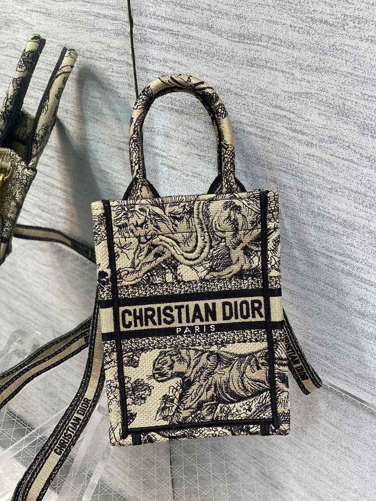 Mini Dior Book Tote Phone Bag S5555 Beige Toile de Jouy Reverse Embroidery
