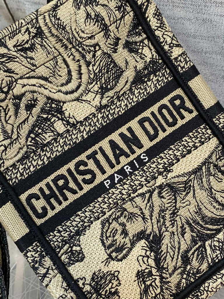 Mini Dior Book Tote Phone Bag S5555 Beige Toile de Jouy Reverse Embroidery