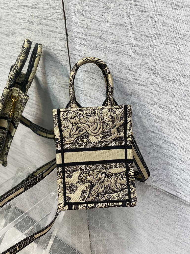 Mini Dior Book Tote Phone Bag S5555 Beige Toile de Jouy Reverse Embroidery