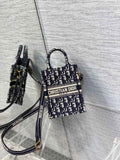 Mini Dior Book Tote Phone Bag S5555 Blue Oblique Embroidery