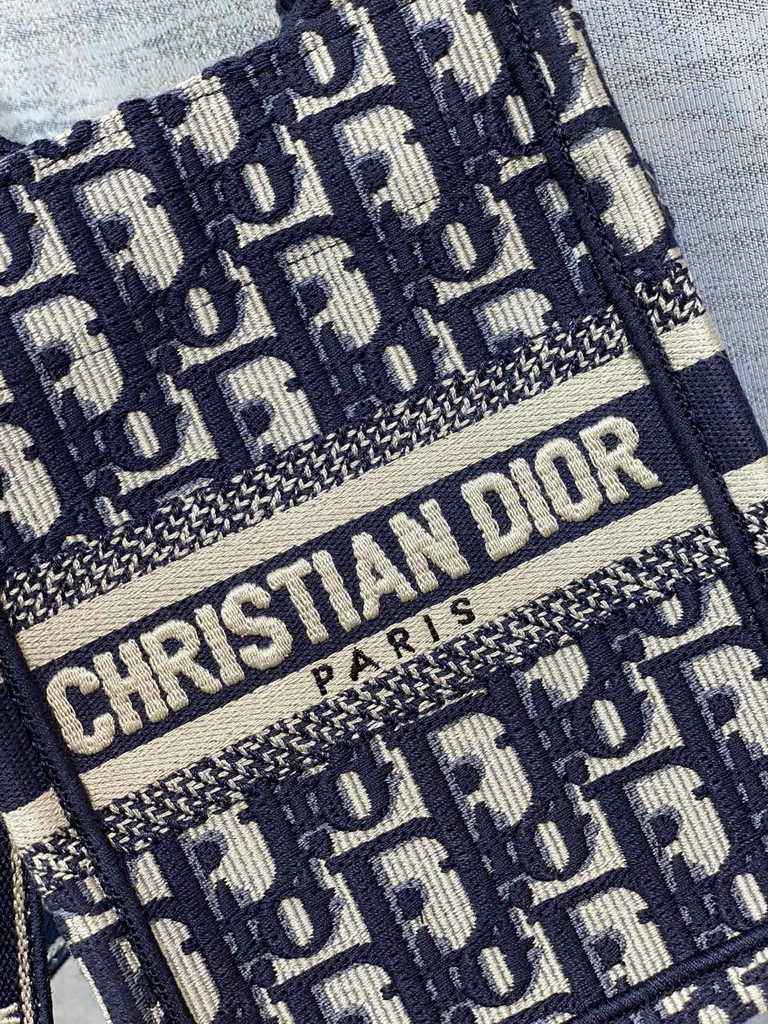 Mini Dior Book Tote Phone Bag S5555 Blue Oblique Embroidery