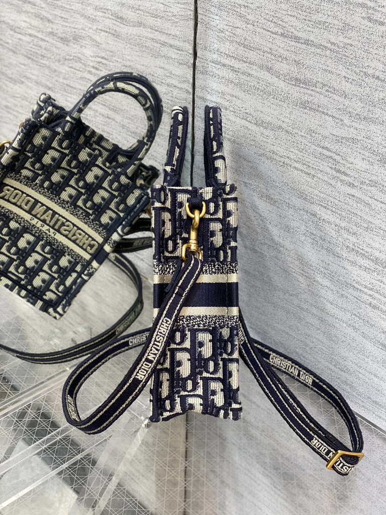 Mini Dior Book Tote Phone Bag S5555 Blue Oblique Embroidery