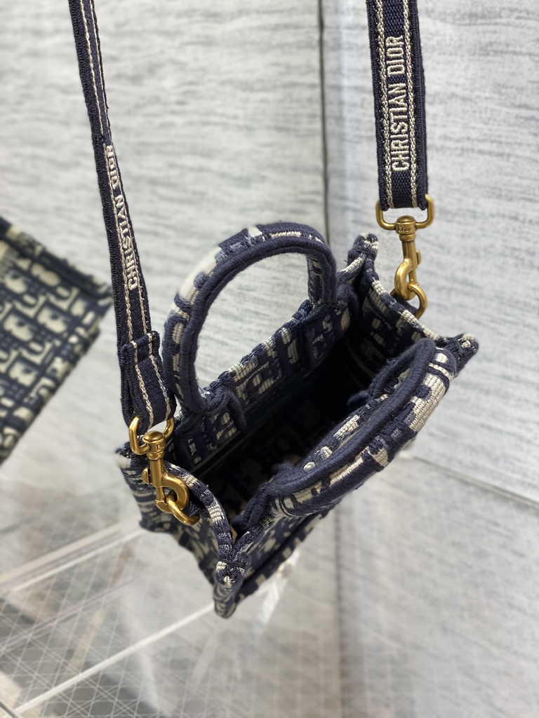 Mini Dior Book Tote Phone Bag S5555 Blue Oblique Embroidery
