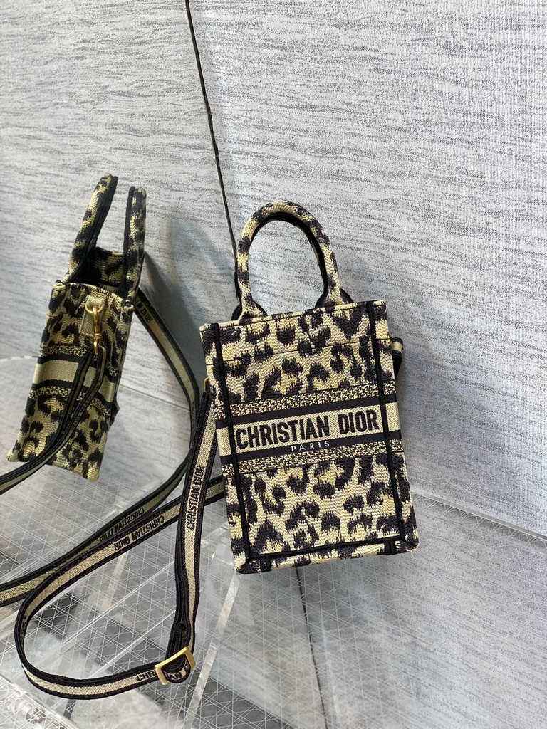 Mini Dior Book Tote Phone Bag S5555 Beige Multicolor Mizza Embroidery