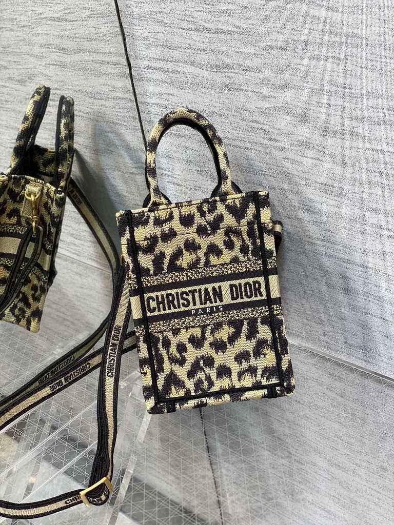 Mini Dior Book Tote Phone Bag S5555 Beige Multicolor Mizza Embroidery
