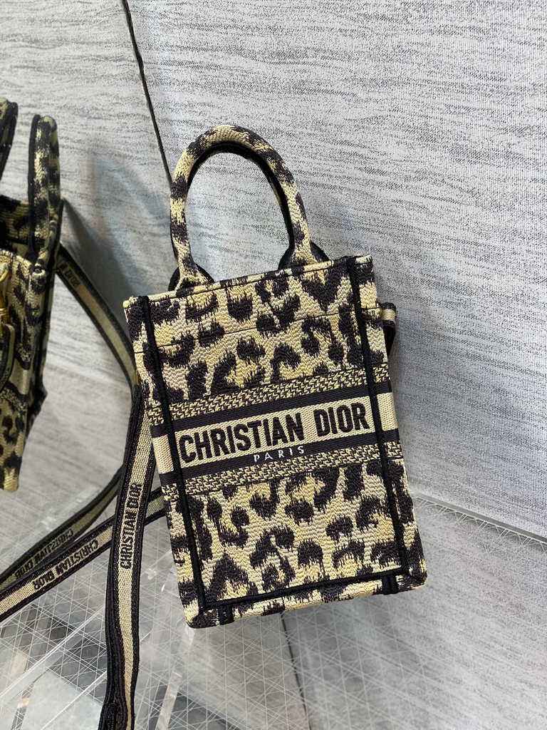 Mini Dior Book Tote Phone Bag S5555 Beige Multicolor Mizza Embroidery