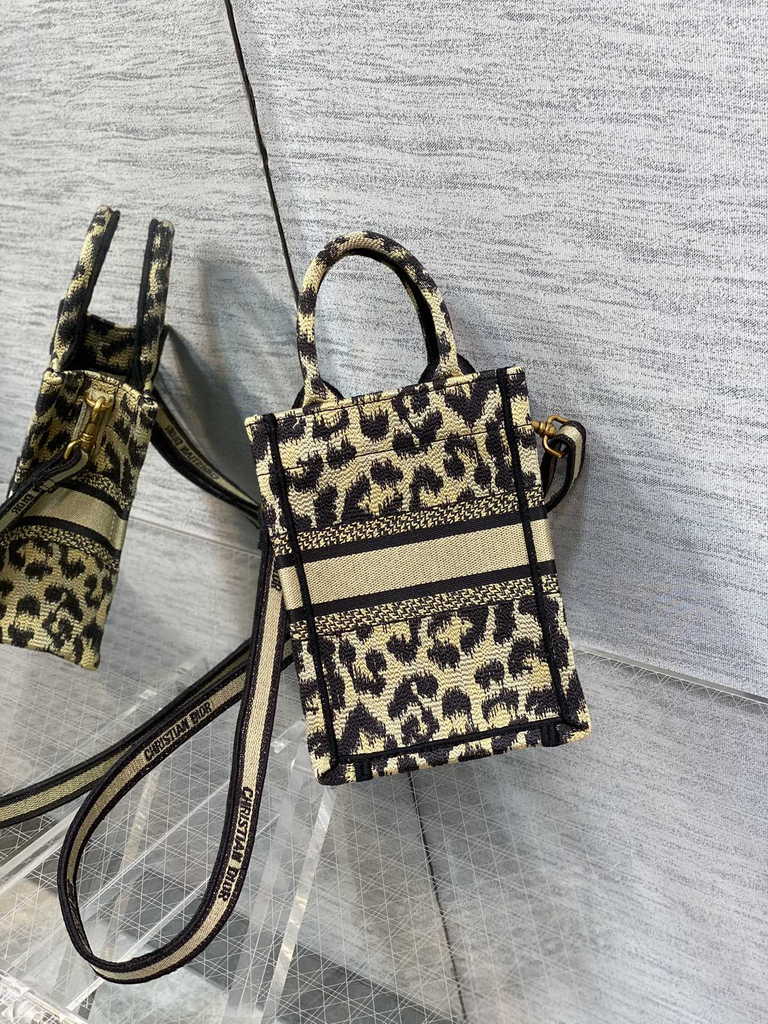 Mini Dior Book Tote Phone Bag S5555 Beige Multicolor Mizza Embroidery