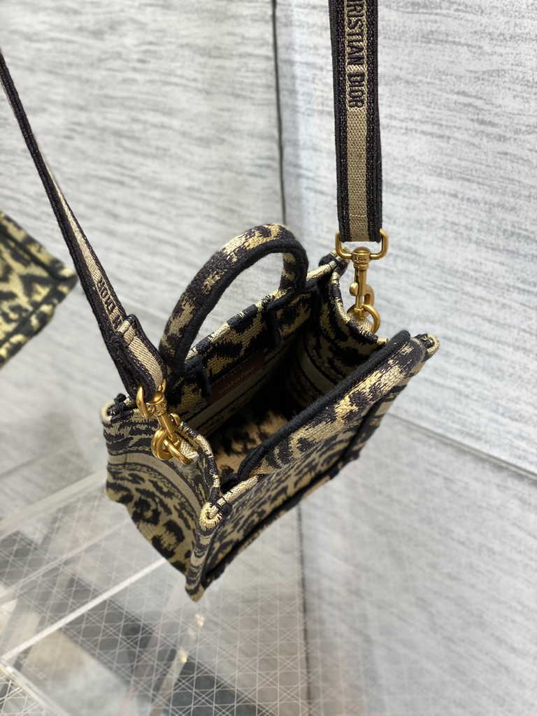 Mini Dior Book Tote Phone Bag S5555 Beige Multicolor Mizza Embroidery