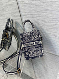 Mini Dior Book Tote Phone Bag S5555 Blue Toile de Jouy Reverse Embroidery