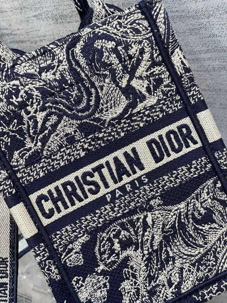 Mini Dior Book Tote Phone Bag S5555 Blue Toile de Jouy Reverse Embroidery