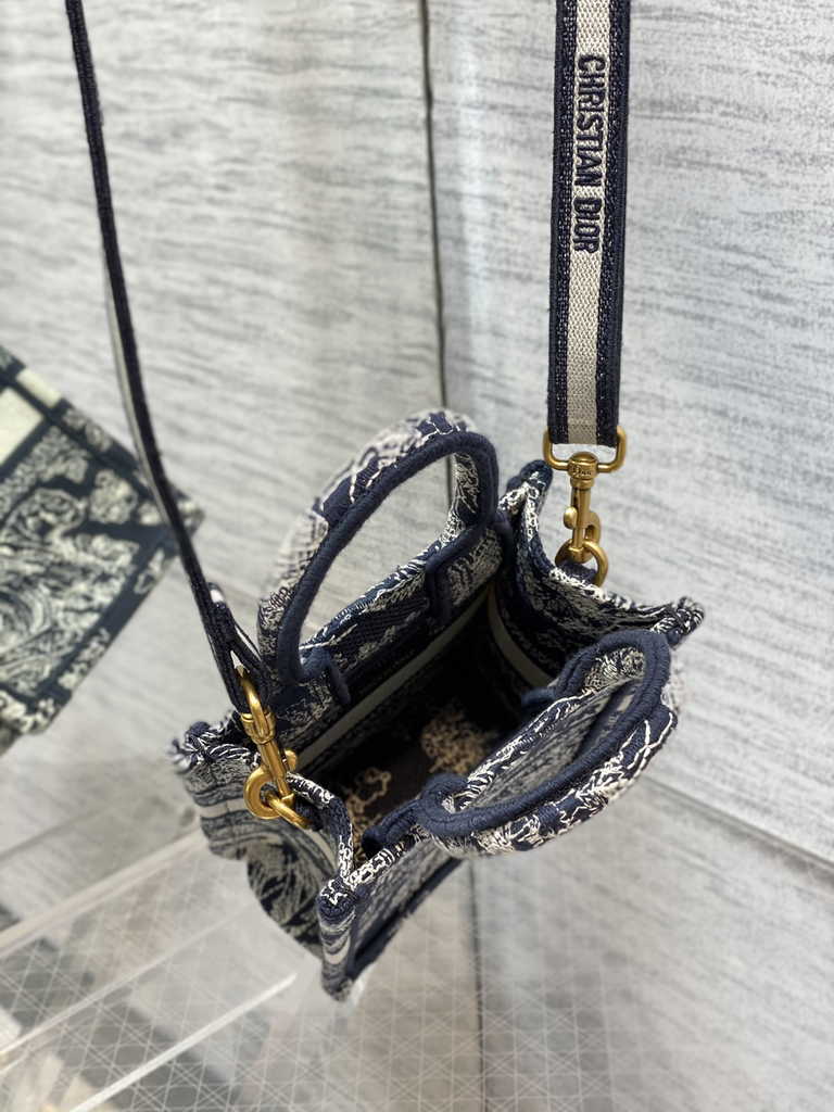 Mini Dior Book Tote Phone Bag S5555 Blue Toile de Jouy Reverse Embroidery