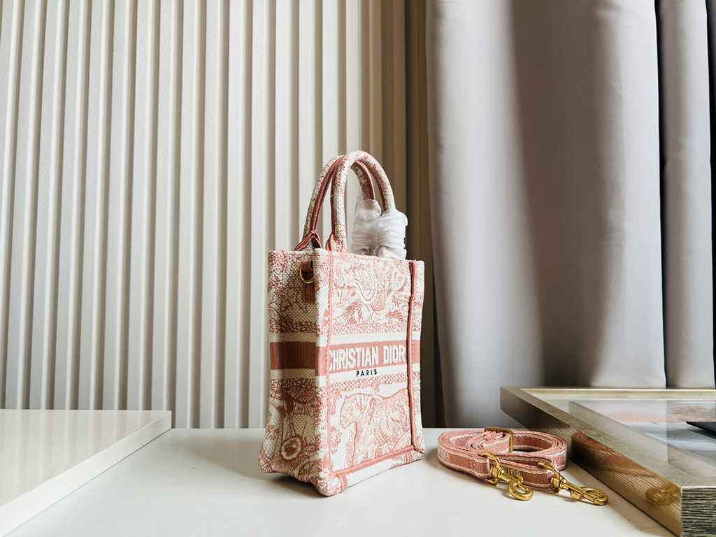 Mini Dior Book Tote Phone Bag S5555 Pink Toile de Jouy Reverse Embroidery
