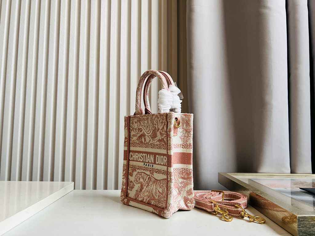 Mini Dior Book Tote Phone Bag S5555 Pink Toile de Jouy Reverse Embroidery