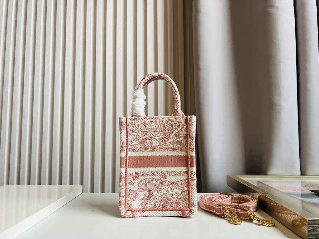 Mini Dior Book Tote Phone Bag S5555 Pink Toile de Jouy Reverse Embroidery