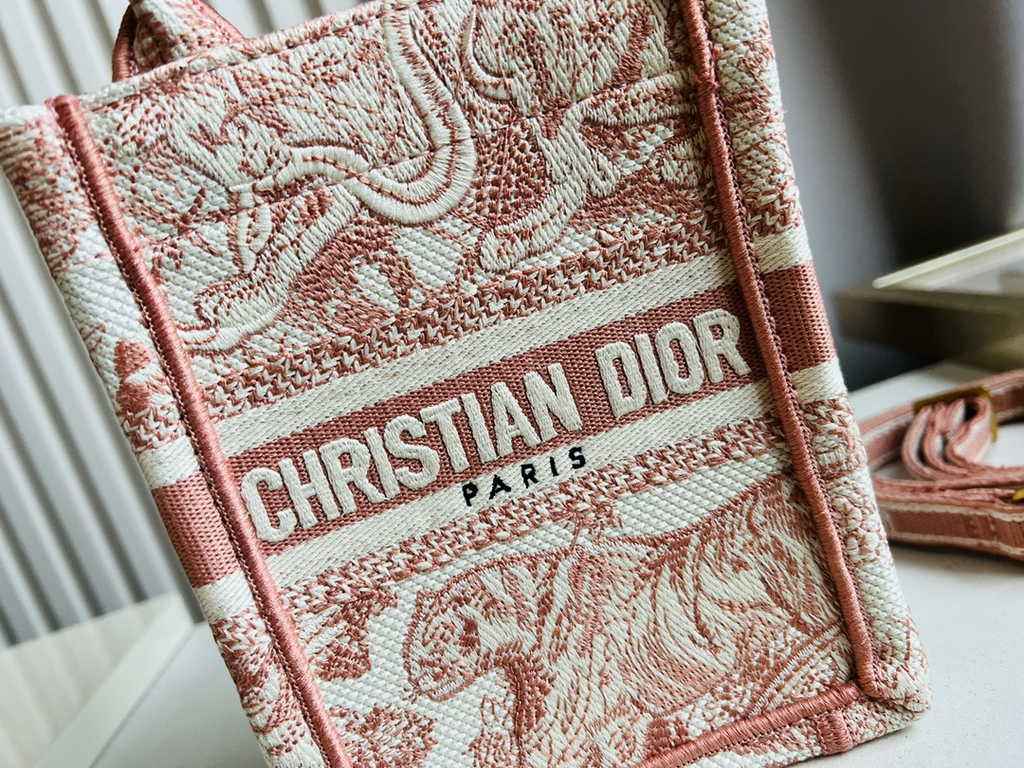 Mini Dior Book Tote Phone Bag S5555 Pink Toile de Jouy Reverse Embroidery