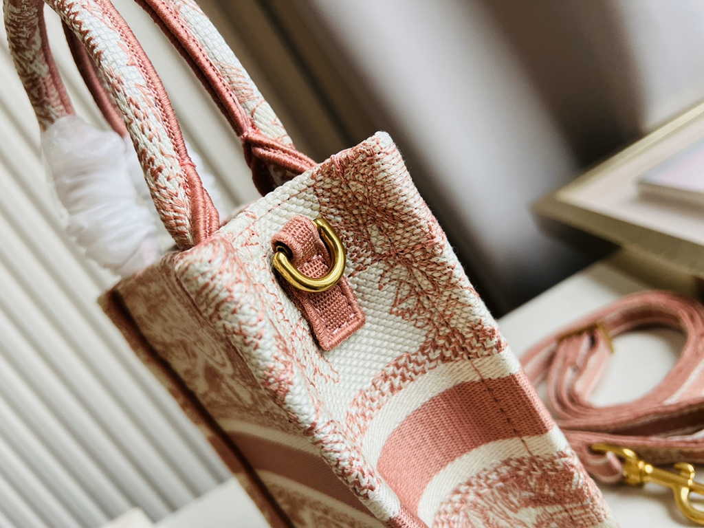 Mini Dior Book Tote Phone Bag S5555 Pink Toile de Jouy Reverse Embroidery