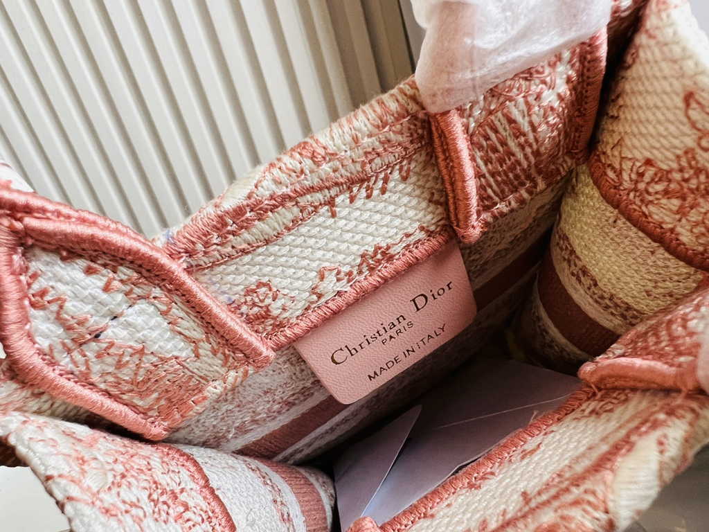 Mini Dior Book Tote Phone Bag S5555 Pink Toile de Jouy Reverse Embroidery