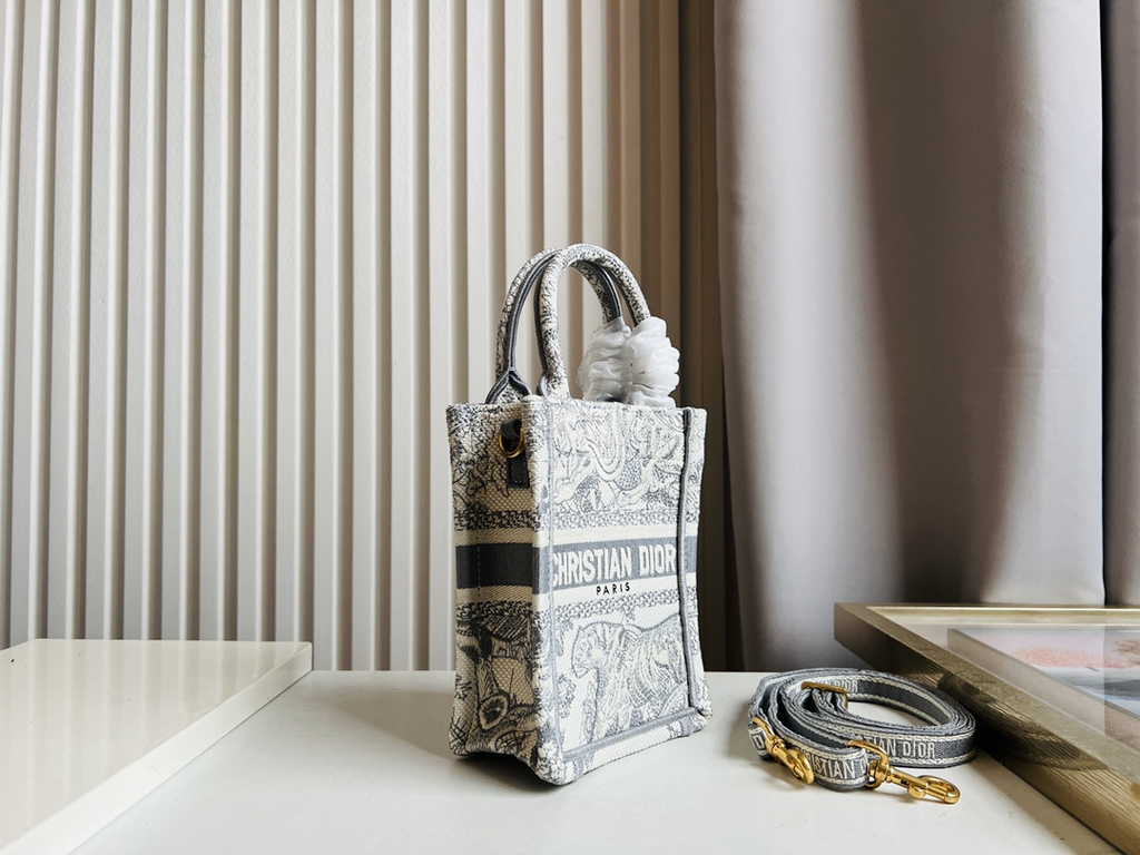Mini Dior Book Tote Phone Bag S5555 Gray Toile de Jouy Reverse Embroidery - Default Title - View 2