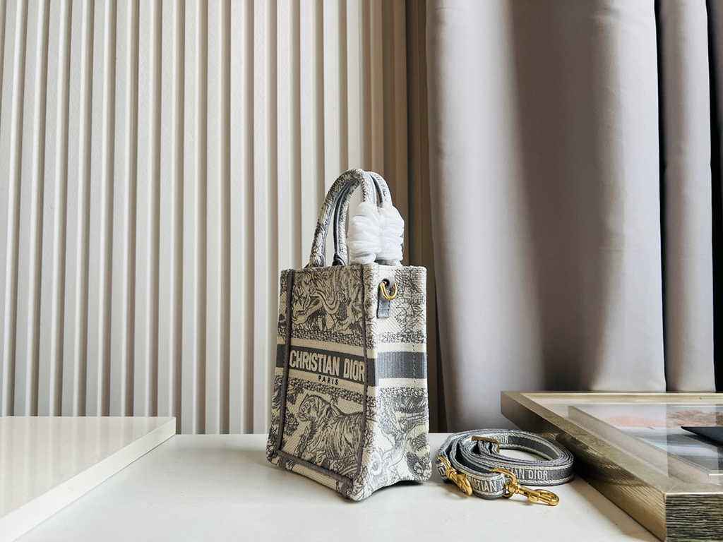 Mini Dior Book Tote Phone Bag S5555 Gray Toile de Jouy Reverse Embroidery