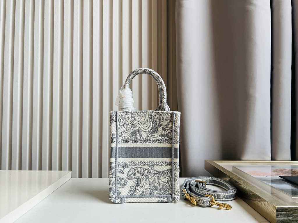 Mini Dior Book Tote Phone Bag S5555 Gray Toile de Jouy Reverse Embroidery