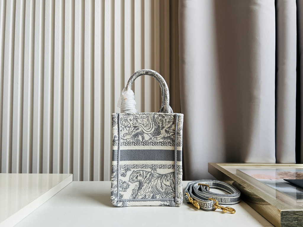 Mini Dior Book Tote Phone Bag S5555 Gray Toile de Jouy Reverse Embroidery - Default Title - View 4