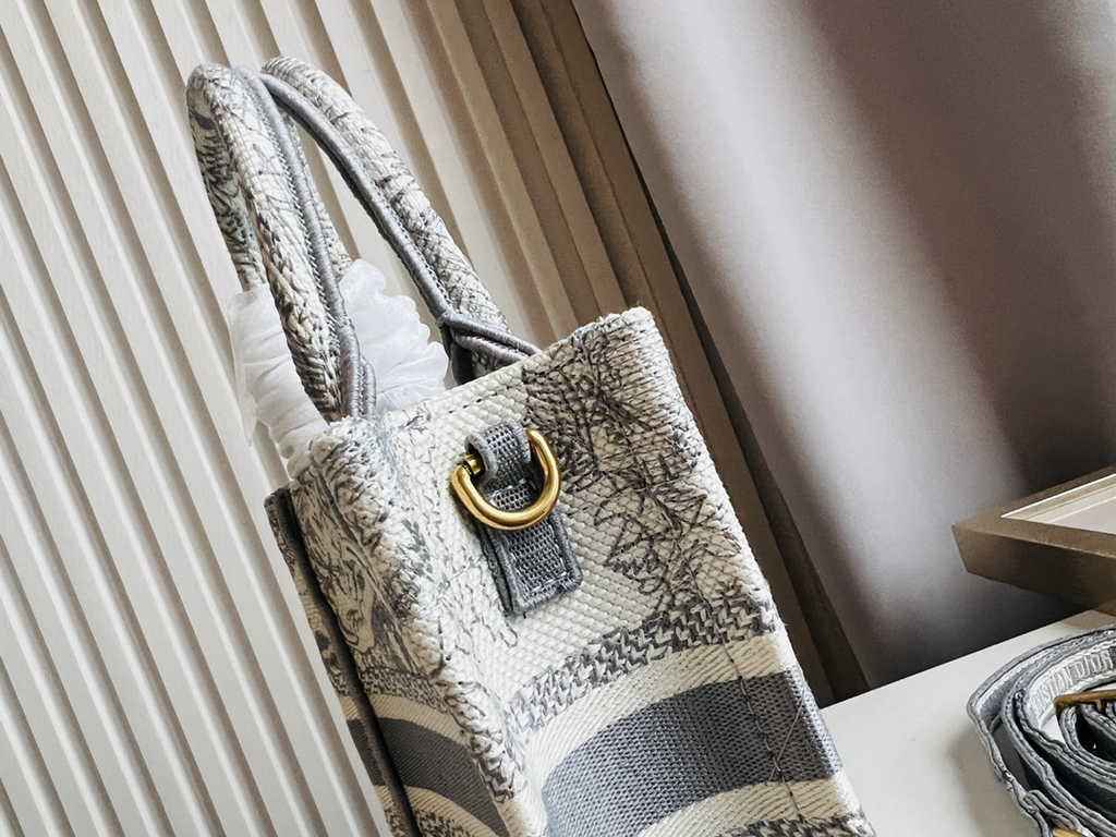 Mini Dior Book Tote Phone Bag S5555 Gray Toile de Jouy Reverse Embroidery