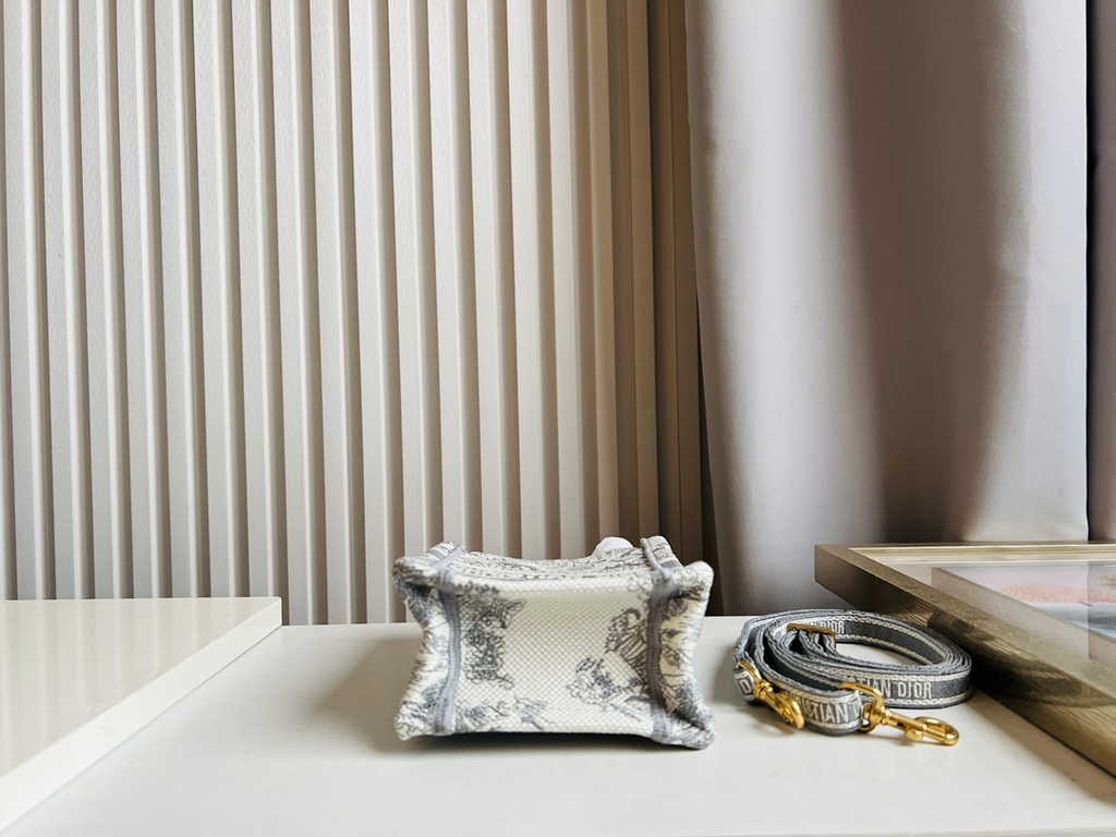 Mini Dior Book Tote Phone Bag S5555 Gray Toile de Jouy Reverse Embroidery