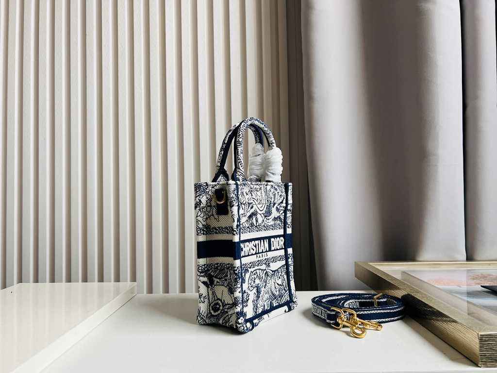 Mini Dior Book Tote Phone Bag S5555 Beige Toile de Jouy Reverse Embroidery