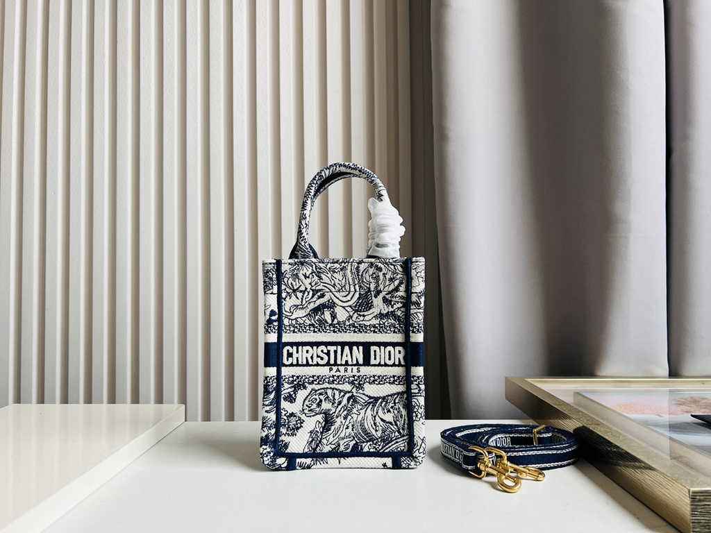 Mini Dior Book Tote Phone Bag S5555 Beige Toile de Jouy Reverse Embroidery