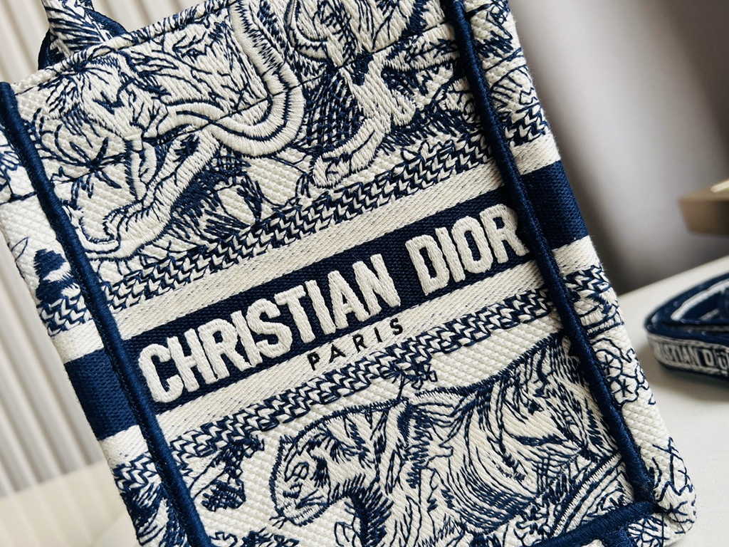 Mini Dior Book Tote Phone Bag S5555 Beige Toile de Jouy Reverse Embroidery