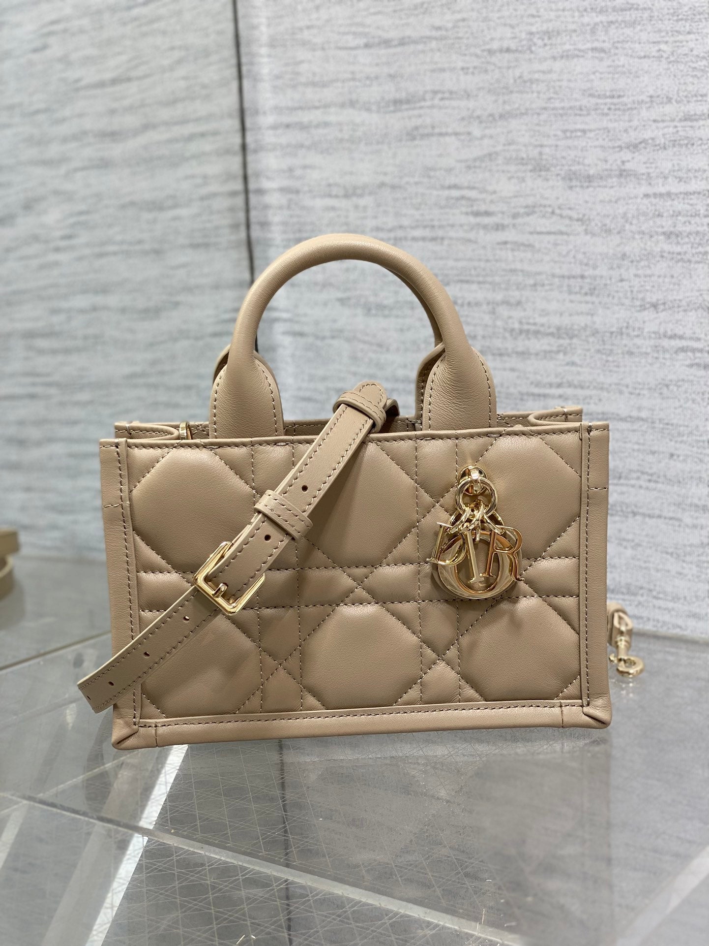 Mini Dior Book Tote S5573 Apricot Macrocannage Calfskin