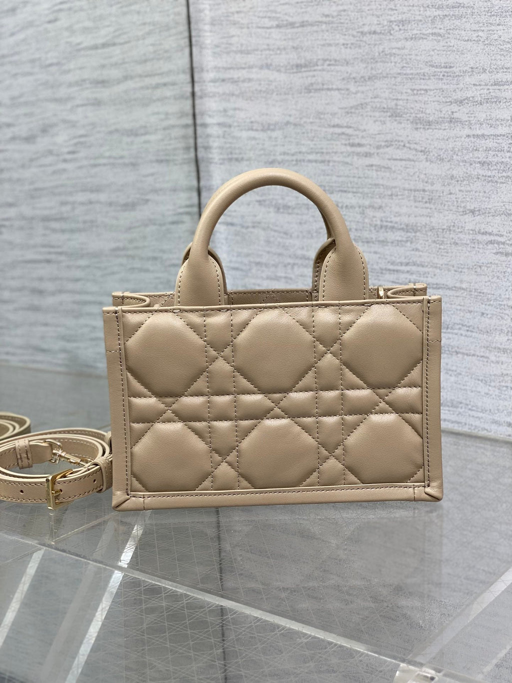 Mini Dior Book Tote S5573 Apricot Macrocannage Calfskin