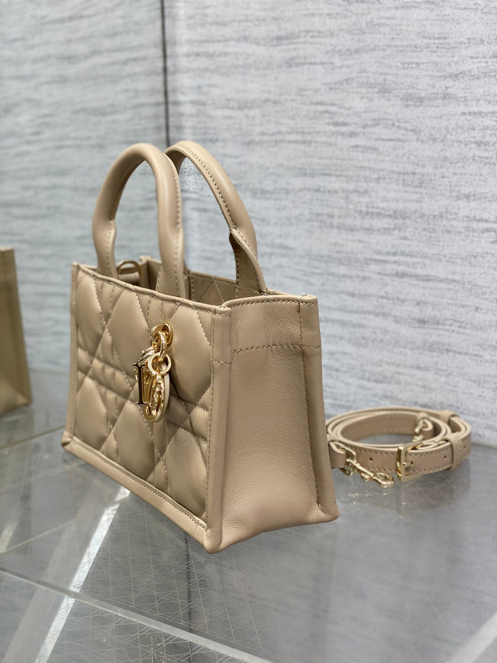 Mini Dior Book Tote S5573 Apricot Macrocannage Calfskin