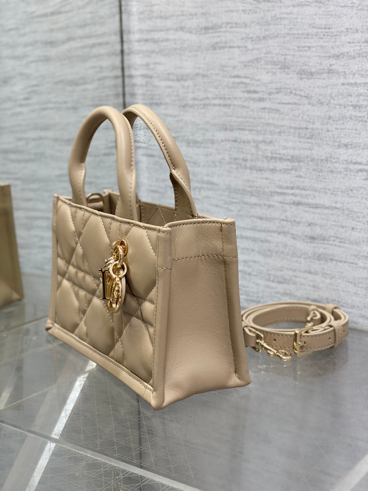 Mini Dior Book Tote S5573 Apricot Macrocannage Calfskin