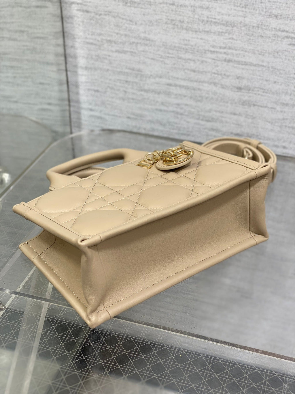 Mini Dior Book Tote S5573 Apricot Macrocannage Calfskin
