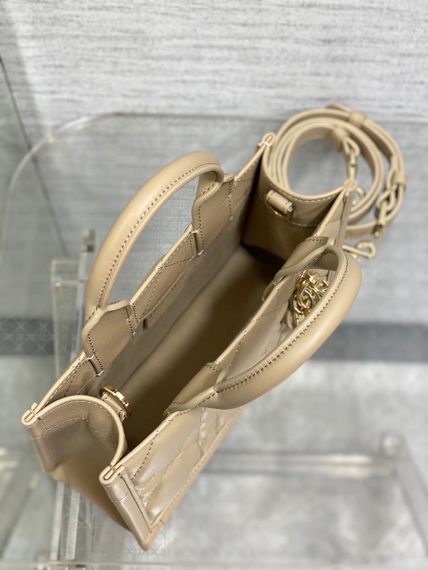 Mini Dior Book Tote S5573 Apricot Macrocannage Calfskin