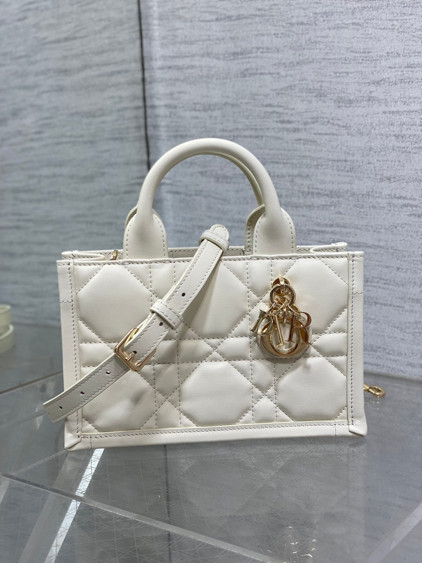 Mini Dior Book Tote S5573 White Macrocannage Calfskin