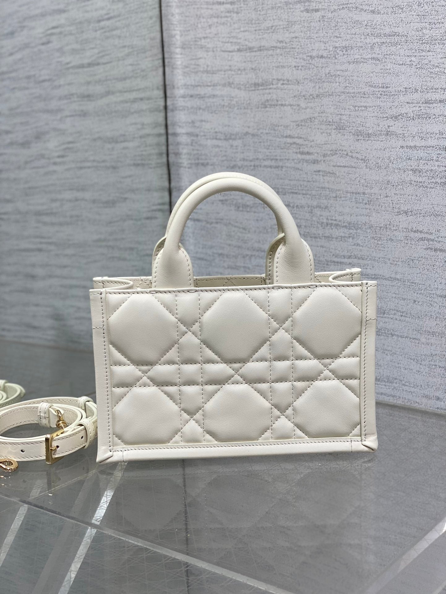 Mini Dior Book Tote S5573 White Macrocannage Calfskin