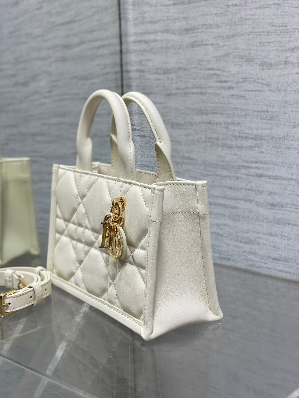 Mini Dior Book Tote S5573 White Macrocannage Calfskin