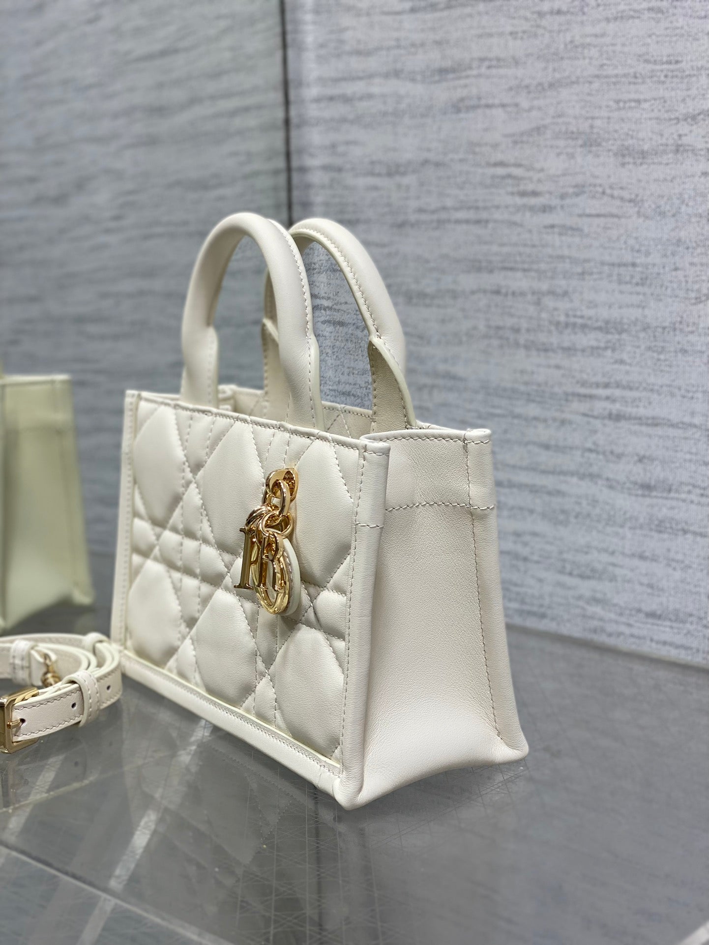 Mini Dior Book Tote S5573 White Macrocannage Calfskin