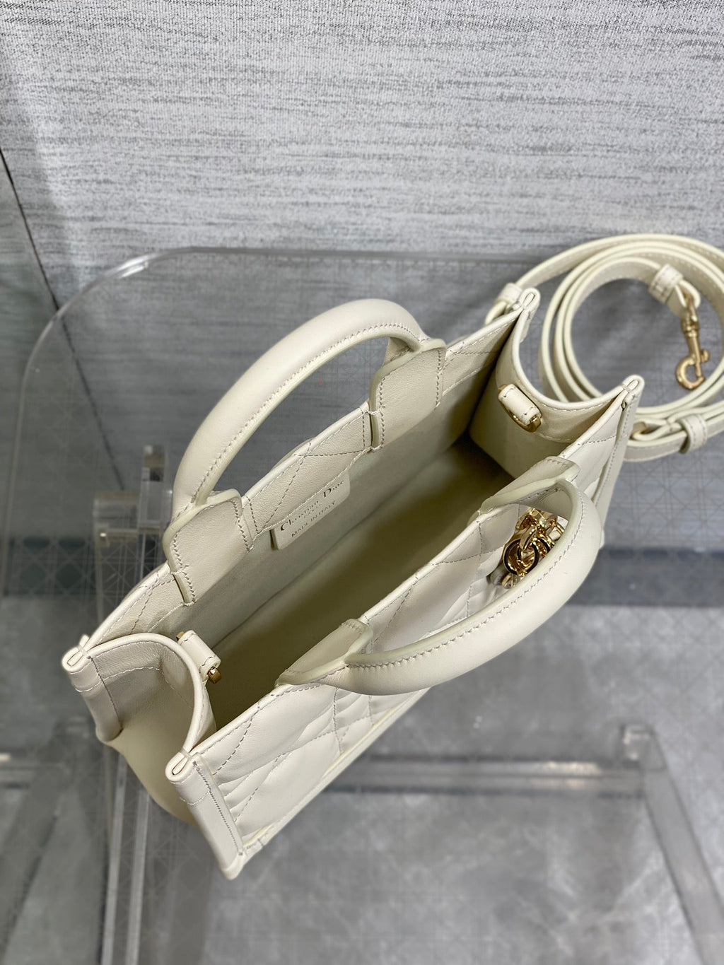 Mini Dior Book Tote S5573 White Macrocannage Calfskin