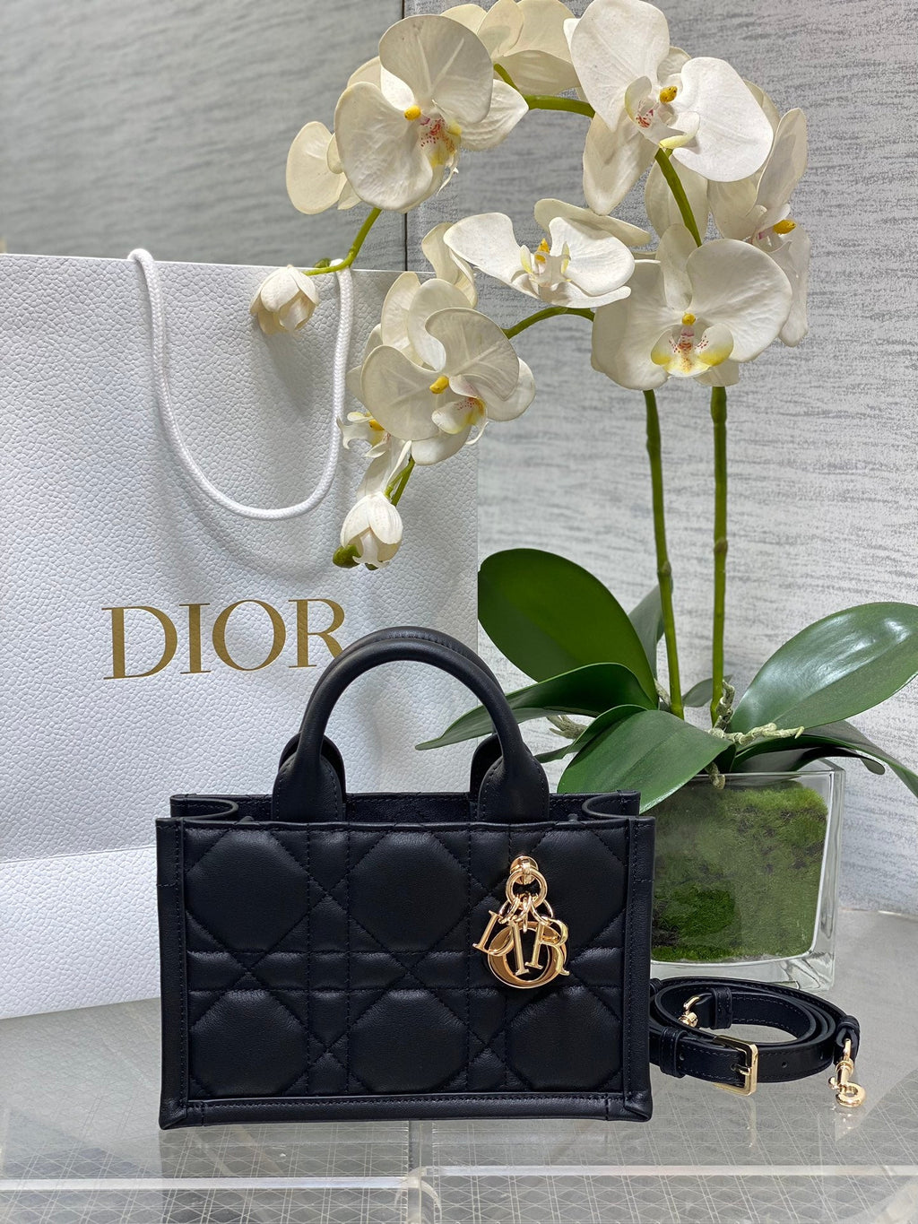 Mini Dior Book Tote S5573 Black Macrocannage Calfskin