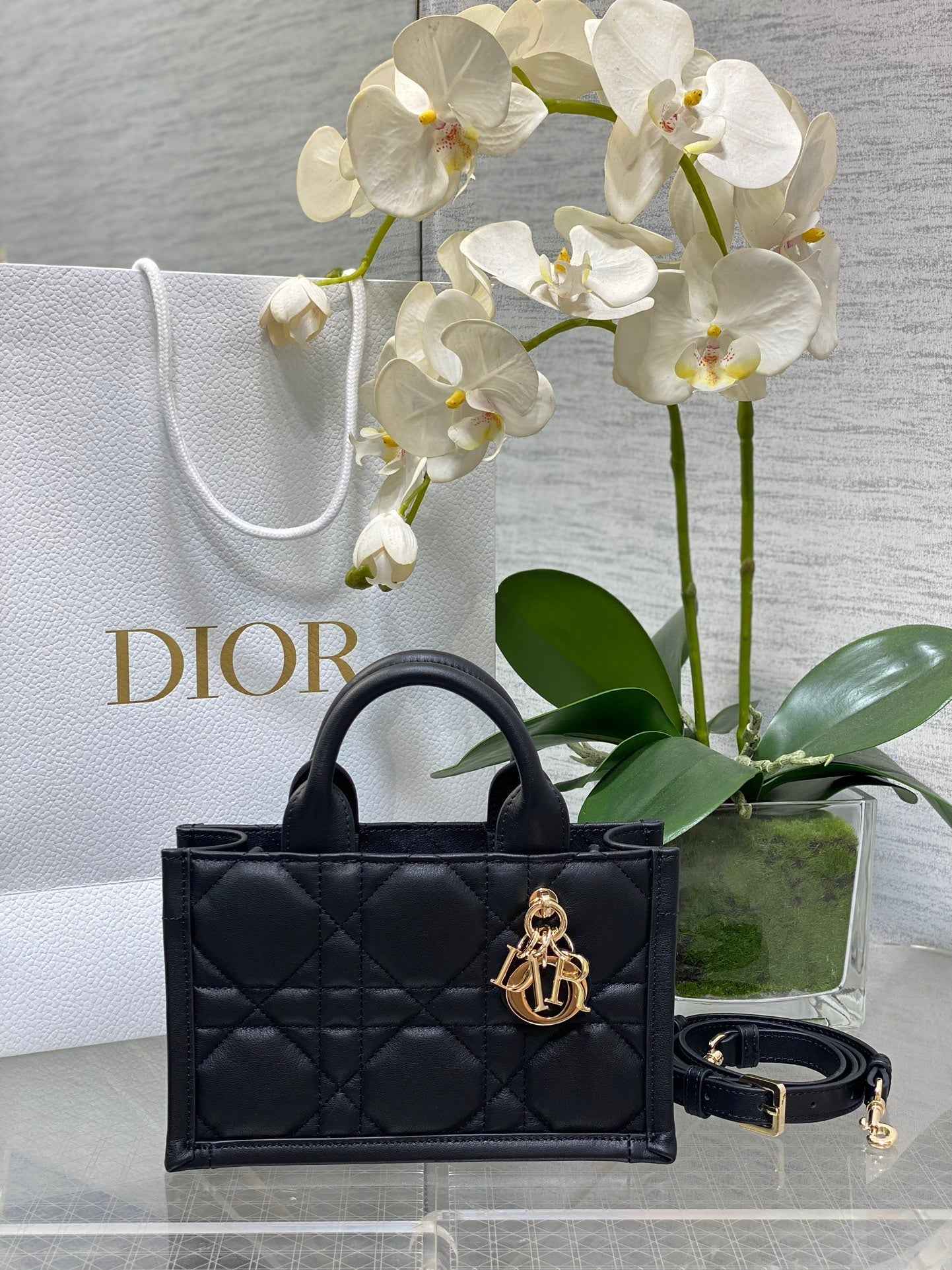 Mini Dior Book Tote S5573 Black Macrocannage Calfskin