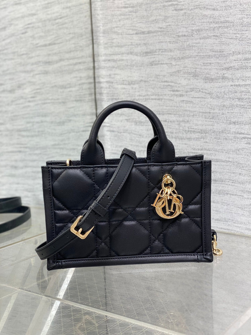 Mini Dior Book Tote S5573 Black Macrocannage Calfskin