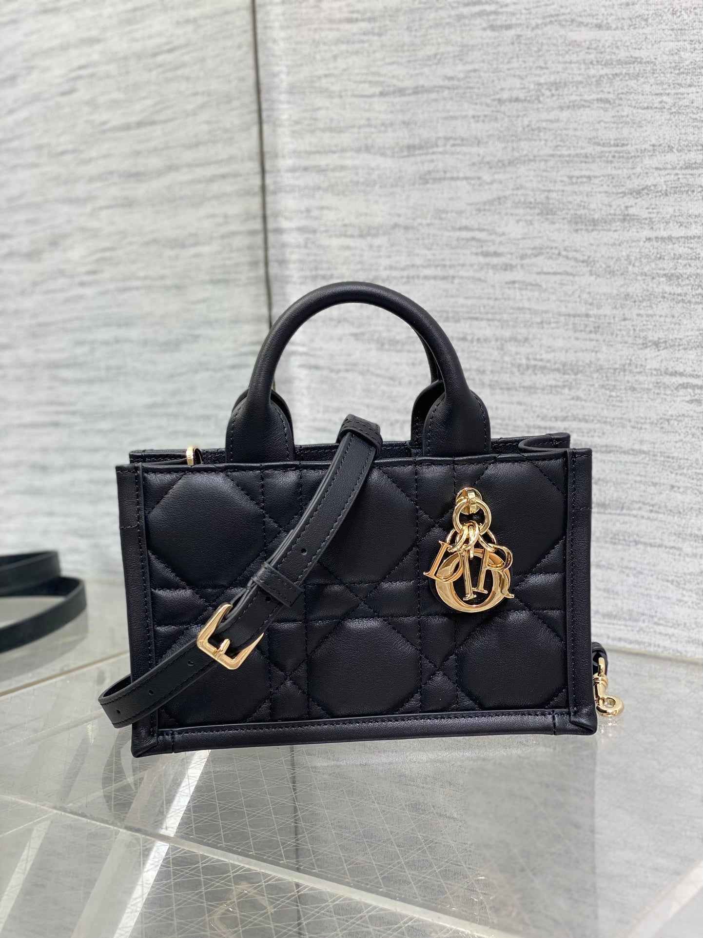 Mini Dior Book Tote S5573 Black Macrocannage Calfskin