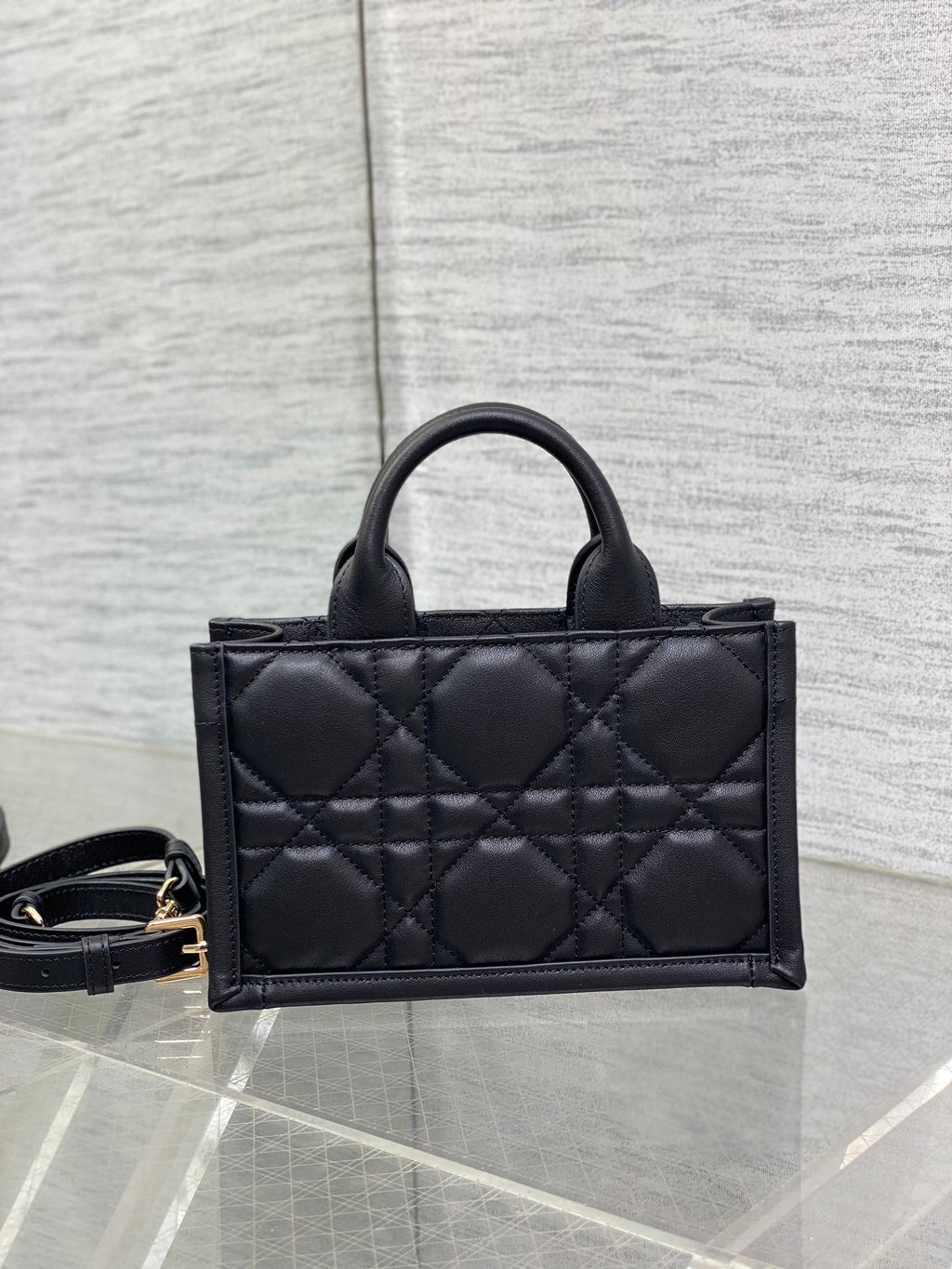 Mini Dior Book Tote S5573 Black Macrocannage Calfskin
