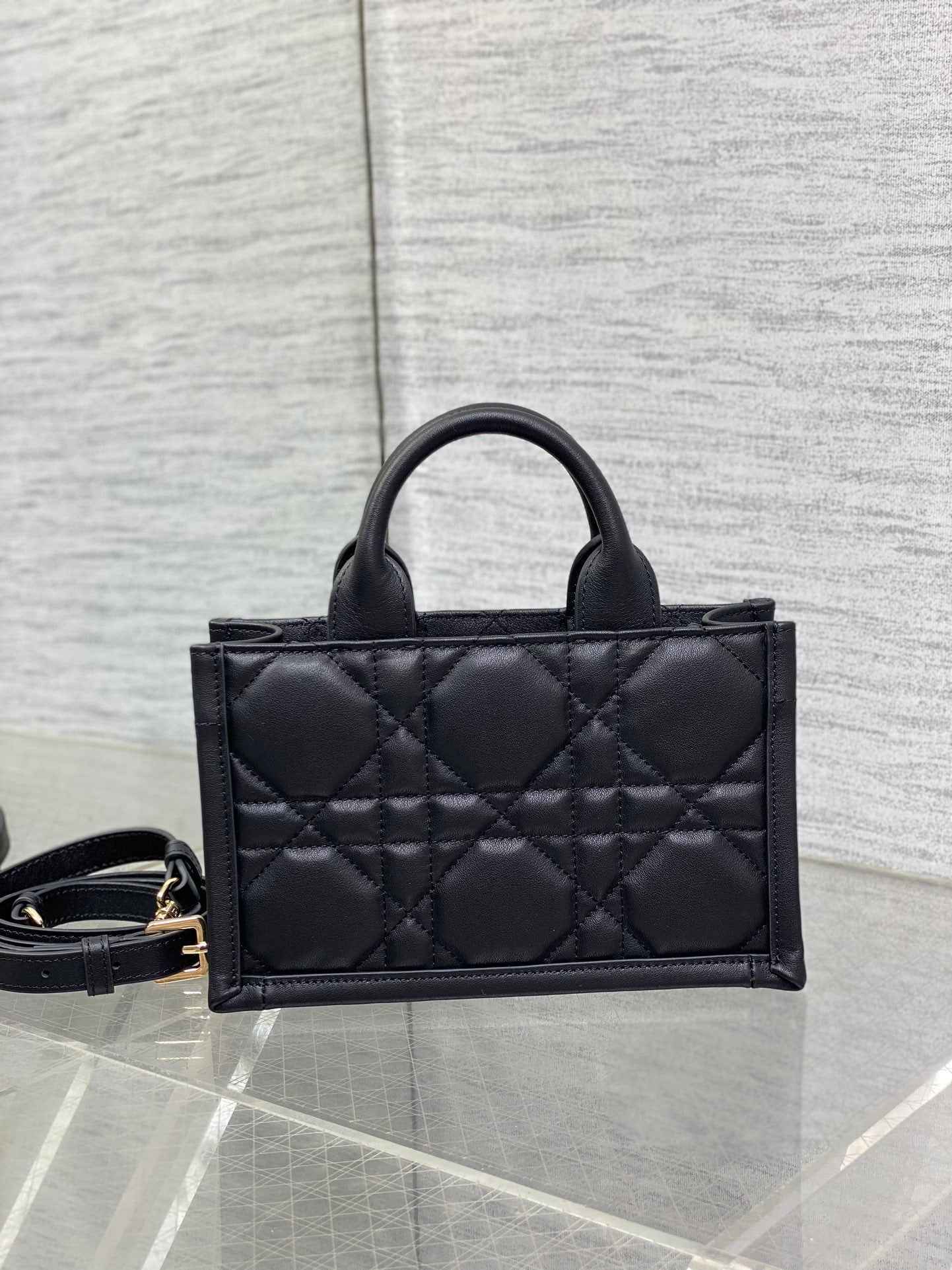 Mini Dior Book Tote S5573 Black Macrocannage Calfskin