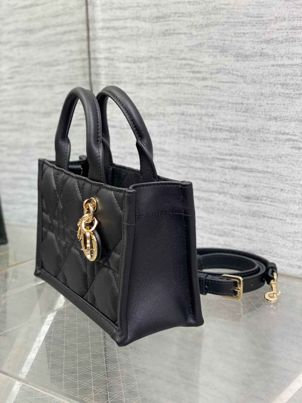 Mini Dior Book Tote S5573 Black Macrocannage Calfskin