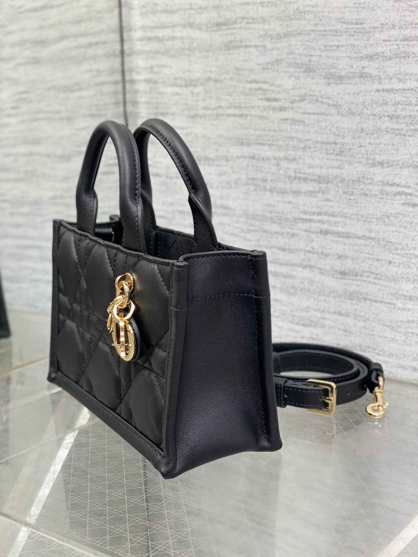 Mini Dior Book Tote S5573 Black Macrocannage Calfskin